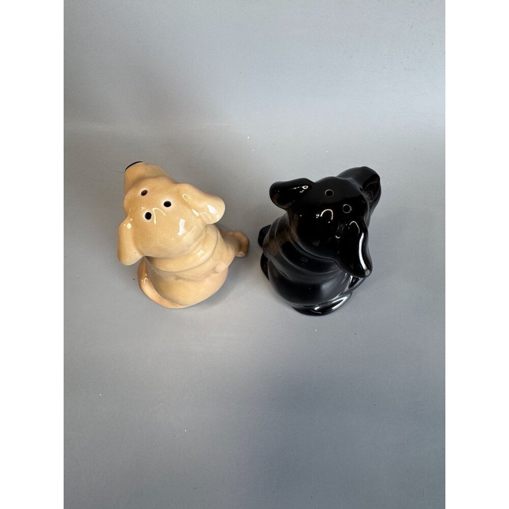 Labrador Dog Salt Pepper Shakers Tan Black Ceramic Made In Thailand 3.5" - Picture 7 of 8